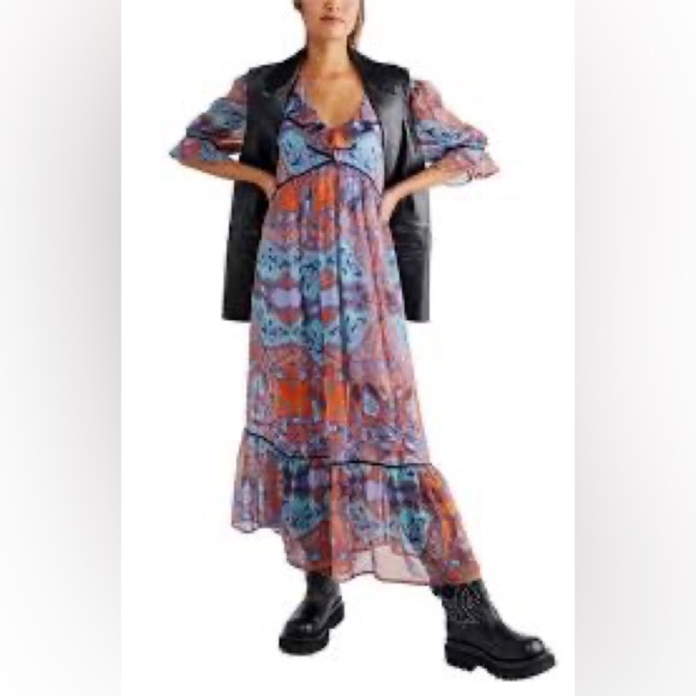 COPY - Free People Carmella Printed Sheer Maxi Dress Size Medium - EUC